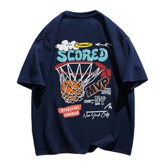 Sleek and stylish, our Score Basketball T-Shirt elevates your game both on and off the court. With a bold design and premium materials, this shirt exudes confidence and sophistication. Perfect for the discerning athlete who values both performance and style. Features: -100% Cotton -Crew Neckline -Super Soft Fabric -Basketball -Letter -Regular fit -Preppy style Casual Basketball T-shirt With Screen Print, Black Short Sleeve T-shirt For Basketball, Sporty Basketball Team Tops, Blue Hip Hop Sports Top, Sporty Graphic T-shirt For Sports, Blue Hip Hop Tops For Sports, Collegiate Graphic T-shirt For Streetwear, Collegiate Streetwear T-shirt With Graphic Print, Collegiate Graphic Print T-shirt For Streetwear