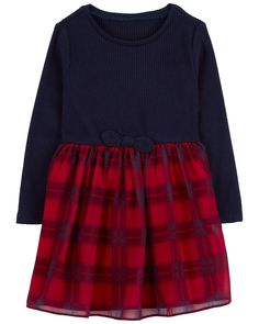 Complete with a plaid skirt, stretchy ribbed top and a gathered waist, this little dress perfect for fall and winter. Pair with tights and boots for an on-trend fit. Long Sleeve Plaid Dress, Toddler Christmas Dress, Tights And Boots, Play Dress, Ribbed Top, Plaid Skirt, Dresses Kids Girl, Long Sleeve Plaid, Toddler Girl Dresses