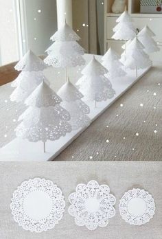 paper doily christmas trees are on display in the store's facebook page, and then they appear to be cut out