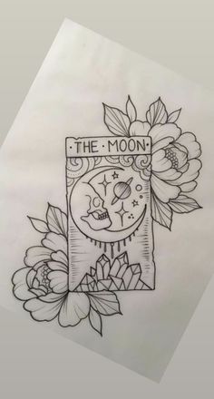 a drawing of a clock with flowers on the bottom and an inscription that reads, the moon