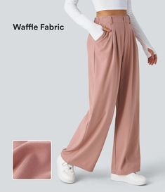 Halara Flex™ High Waisted Plicated Side Pocket Wide Leg Waffle Work Pants Affordable Pink Women's Pants, Wide Leg Waffle Pants, Jean Large, Casual Wide Leg Pants, Leg Work, Joggers Womens, Work Tops, Casual Tank Tops, Jogger Sweatpants