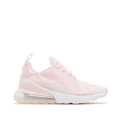 The Nike Air Max 270 Running Shoe is designed for maximum support of the entire foot. The Max Air unit on the heel offers reactive cushioning kilometer after kilometer. Articulated flex grooves to optimize forefoot flexibility. Rubber sole for ideal traction and resistance Size: Kid 5.5.  Color: Pink.  Gender: unisex.  Age Group: adult. Pink Nike 270 Shoes, Preppy Shoes Pink, Pink On Clouds, Shoes For High School, Pink Volleyball Shoes, Pink Nike Air Max 270, Pink Shoes Nike, Volleyball Fits, Nike Air Maxes