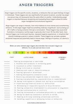 This comprehensive workbook offers ten empowering pages of self-reflection, coping skills, and practical exercises designed to help you gain a better understanding of your anger triggers and develop effective techniques for managing them. Our approach is rooted in evidence-based strategies and techniques used by mental health professionals, guaranteeing you a transformative experience. Angry Coping Skills, Anger Management Group Activities, Understanding Your Triggers, Emotional Triggers Worksheet, Anger Triggers Worksheet, Types Of Anger, Triggers Worksheet, Cope With Anger