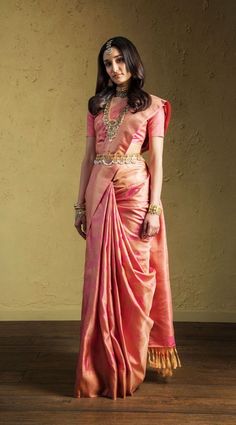 Seematti Bridal Saree, Pink Pattu Sarees Wedding, Kanjeevaram Sarees Wedding, Kanjeevaram Blouse Designs, Saree Traditional Look, India Sari