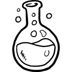 a black and white drawing of a flask with bubbles on the bottom, inside it