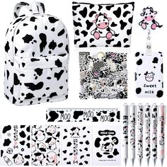 PRICES MAY VARY. What You Will Receive: the package contains 1 piece of cow backpack, 1 piece of pencil bag, 6 pieces of cow print ball point pens, 8 pieces of cow print notebooks, 1 set (65 pieces) of stickers, 1 piece of ruler, 1 piece of badge holder case, and 1 piece of retractable badge holder reel with clip, 20 pieces in total to meet your using needs Proper Sizes: our cow print backpack for girls measures about 11.81 x 5.12 x 15.75 inches/ 30 x 13 x 40 cm, enough to hold your stationery, Cow Backpack, Girls Backpack, Christmas Cow, Notebook Printing, Cow Gifts, School Supply Labels, Retractable Badge Holder, Cute Cow, Cute School Supplies