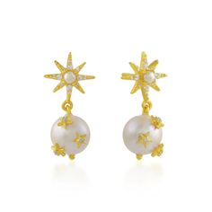 Make a statement with these stunning and luxurious Pearl Drop Studded Earrings! Craftedin sterling silver with 2.5 micron 18 K Gold plating. These earrings are designed for everyday glamour. Make sure not to miss out on this must-have accessory! Celestial Sterling Silver Earrings For Wedding, Studded Earrings, Coral Stone, Gold Bracelet Chain, Pearl Types, Pearl Chain, Pearl Studs, Pretty Jewellery, To Shine