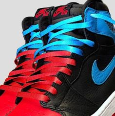 "Level up your kicks with these Union style laces! Made using high quality laces, each pair has a crisp line separation of color that resembles the highly coveted Jordan 1 Union. Each order receives 1 pair (2 shoelaces) of laces. - 10 Colorways: - Black with cream ends & lace tips - Black with red ends & lace tips - Black with blue ends & lace tips - Cream with black ends & lace tips - Black with white ends & lace tips - White with black ends & lace tips - Orange with bla Snickers White, All White Air Forces, Jordan 1 Blue, White Air Forces, Custom Shoes Diy, Trendy Shoes Sneakers, Blue Tips, Shoes Diy, Shoe Insoles