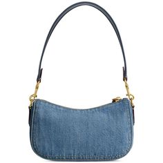 Casually cool, this shoulder bag by COACH is made from classic denim and trimmed with leather. A zip closure keeps your items secure with a branded turn-lock closure at the end for an iconic finish..Mini sized bag; 7-3/4'W x 4-3/4'H x 2-1/2'D (width is measured across the bottom of handbag); 0.22 lbs. approx. weight.Silhouette is based off 5'9' model.7-3/4'L removable.Zippered closure with branded turn-lock.Brass-tone hardware & logo luggage tag.3 interior card slots.Denim; trim: leather.Spot clean.Imported Rectangular Denim Shoulder Bag With Zipper Closure, Denim Shoulder Bag With Zipper Closure, Denim Shoulder Bag With Branded Hardware, Everyday Denim Shoulder Bag With Branded Hardware, Everyday Denim Blue Bags With Branded Hardware, Daily Denim Shoulder Bag With Branded Hardware, Daily Use Denim Shoulder Bag With Branded Hardware, Denim Bags With Gold-tone Hardware For Everyday Use, Everyday Denim Bags With Gold-tone Hardware