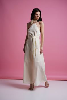 "A light summer dress featuring maxi length, tie neck , and open shoulders. - tie neck - open shoulders - sleeveless - matching fabric belt - long skirt - a-line silhouette - lined Fiber: 100 % cotton Color: milky white For size S: length- 55\" (140 cm) Our model wears size S (US 6) and is 177cm/5'9\" tall. You may feel free choosing the size. Just send us your measurements (bust, waist, hips, height). We will define your correct size. MORE DRESSES: https://www.etsy.com/shop/TAVROVSKA?ref=hdr_sh Skater Dresses Casual, Mandarin Dress, Light Summer Dresses, White Halter Dress, Tie Neck Dress, Summer Linen Dresses, White Maxi, Wiggle Dress, Tie Dress