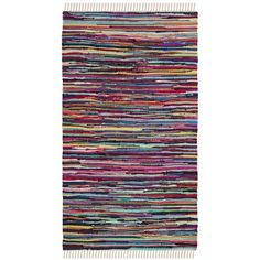 a multicolored rug with fringes on the top and bottom, in different colors