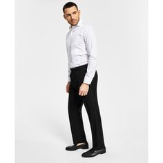 in stock Classic Black Pants For Semi-formal Occasions, Semi-formal Black Flat Front Pants, Classic Black Semi-formal Pants, Classic Black Slim Fit Bottoms, Black Tuxedo Style Semi-formal Bottoms, Black Fitted Tuxedo Pants, Classic Black Slim Fit Pants, Black Single-breasted Tuxedo For Black Tie, Tuxedo Pants