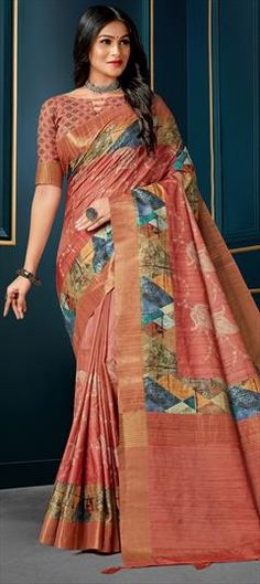 Pink and Majenta color Saree in Silk fabric with Digital Print, Embroidered, Thread work Red Saree With Printed Motifs For Wedding, Red Wedding Saree With Printed Motifs, Art Silk Blouse Piece With Printed Motifs For Wedding, Art Silk Traditional Wear With Printed Motifs For Wedding, Multicolor Wedding Saree With Printed Motifs, Wedding Multicolor Saree With Printed Motifs, Wedding Saree With Multicolor Printed Motifs, Wedding Saree Fabric With Printed Motifs, Festive Wedding Fabric With Printed Motifs