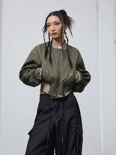 MA-1 Cropped Jacket - DAMAGE ASIA – ARCANA ARCHIVE Cropped Jacket Street Style, Arcana Archive, Cool Outfit, Army Green Jacket, Fashion Mood Board, Modern Outfits, Cropped Jacket, Japan Fashion, Green Jacket