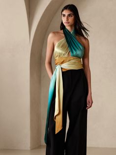 Giana Silk Halter Top | Banana Republic Luxury Silk Fitted Pre-draped Saree, Luxury Stretch Tops For Spring, Luxury Glamorous Halter Top, Thai Silk Top Shirts, Satin Scarf Tops, Silk Halter Top, Silk Crop Top, Character Clothing, Ancient Goddesses