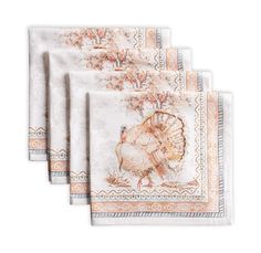 four placemats with an image of a turkey on them