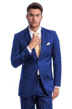 Men's Two Button Basic Modern Fit Business Suit in Royal Blue Royal Blue Suit, Suit Styles, Cheap Suits, Tuxedo Shirts, Business Suit, Dress Hats, Blue Suit, Suit Fashion, Short Jacket