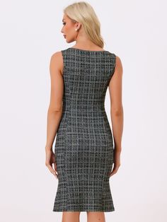 Shop Allegra K for tweed sleeveless elegant plaid cocktail bodycon fishtail midi dress you are looking for, get more women's dresses for yourelf. Order now! Free Returns! Tweed Midi Dress, Fishtail Midi Dress, Plaid Bodycon Dress, Bodycon Dress Black, Womens Tweed, Statement Accessories, Midi Dress Black, Statement Dress, Black Bodycon Dress