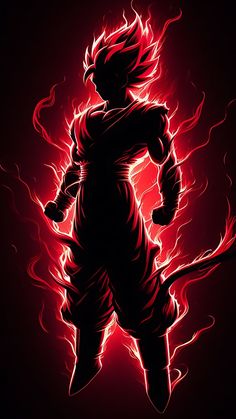 a drawing of gohan in red and black with flames coming out of his chest