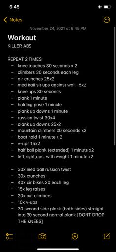 an iphone screen showing the workout schedule and other things to do in this phone app