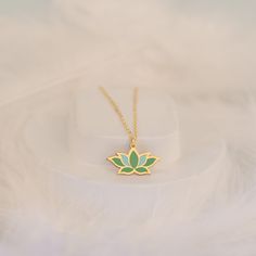 Lotus Enamel Necklace - Enamel Necklace - 925 Sterling Silver Necklace - Lotus Flower Necklace - Yoga Necklace - Yoga Jewelry - Gift for Her - Gift for Kids You can change the chain model for this product by buying an extra chain from the link below; https://www.etsy.com/shop/DkmnSilverAndGold?ref=seller-platform-mcnav&section_id=39375186 Material : * High Quality Handmade 925 Sterling Silver - 18K Gold Plated and 18K Rose Plated * High Quality Handmade 8K REAL GOLD and 14K REAL GOLD - 8K & 14K Green Sterling Silver Necklaces With Charms, Green Sterling Silver Necklace With Charms, Green Charms Jewelry Perfect For Gifts, Green Enamel Pendant Necklace, Green Spiritual Jewelry With Charms, Green Spiritual Charms Jewelry, Dainty Enamel Necklace As A Gift, Enamel Pendant Jewelry With Flower Charm, Flower-shaped Enamel Necklaces For Gifts