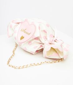 This delightful candy-shaped accessory is perfect for all the candy lovers out there. Adorned with gold letters spelling "Sweet" and featuring eye-catching pink polka dots, this handbag will surely make a statement wherever you go. The removable gold chain adds versatility, allowing you to wear it as a shoulder bag or carry it by hand. With a secure zipper closure, your essentials will stay safe and sound while adding a touch of whimsy to your outfit.Available while supplies last. Baby Candy, Kawaii Bags, Accessories Bags Shoes, Novelty Bags, Sweet Candy, Spring Trends, Gold Letters, Pink Princess, Pink Polka Dots