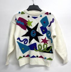 Vintage 80's Gitano 3D Knit Long Sleeve Sweater Ivory Colorful Pullover Large.   If you have any questions don't hesitate to message us. Returns accepted within 30 days. Buyer pays return shipping and item must be in condition you received it in. There will a 20% restocking fee on all returns.  Thank you for shopping with The Brinkley 7. Have a wonderful day! Sweaters Outfit, Silly Clothes, Novelty Sweater, Patterned Sweater, Grandma Sweater, 80s Sweater, 80s Outfit, Have A Wonderful Day, 1980s Fashion