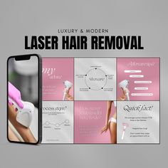 100 Instagram Templates to Showcase Your Product and Engage with Your Audience Sleek, Laser hair removal templates that will help make your brand more concise and recognizable. This set is ideal for Beauty Salon and any product related business.  Promote your business and drive traffic to your profile! 🌟 WHAT'S INSIDE? ⋆ 50 instagram post templates (1080 x 1080 px) ⋆ 50 matching stories templates (1920 x 1080 px) (You'll get a PDF file with the direct links to the templates) DISCLAIMER : matchi Esthetician Posts, Laser Depilation, Ipl Laser, Ipl Hair Removal, Laser Hair, Story Template, Laser Hair Removal, Instagram Post Template, Promote Your Business