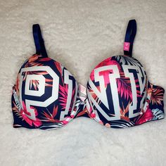 Brand New Tag Attached Pink Inside Push Up Firm Cushion Pink Floral Print Beach Bra, Pink Push-up Bra For Beach, Secret Island, Bra Bags, Pink Cheetah Print, Island Theme, Victoria Secret Pink Bras, Pretty Bras, Ni Idea