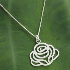 Jantana captures the romantic beauty of a rose in the exquisite design of this necklace. The lovely pendant is crafted of sterling silver with a brushed satin finish and is worn on a sleek Venetian box chain. .925 Sterling silver Silver Jewelry Pendant Design, Flora Necklace, Sterling Silver Flower Necklace, Silver Flower Necklace, Contemporary Jewelry Design, Silver Heart Earrings, Silver Elephants, Elephant Pendant, Sterling Silver Dangle Earrings