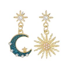 PRICES MAY VARY. The sun is considered a masculine design, because of its strength. It is thought to be one of the strongest forces in history and represents many things, such as courage or life. The moon is considered female, and signifies mystery or magic Earrings size:as the picture shows,earrings weight:12/4/5.5/4.3g,earrings material: alloy/crystal/zircon,earrings colour: gold Asymmetric hollow moon，sun，star earrings ,highlight your beauty and temperament. It belong to every lovely women Su Asymmetric Earrings, Masculine Design, Moon Earrings, Gold Drop Earrings, Sun Moon, Star Earrings, Pendant Earrings, Picture Show, Earn Money