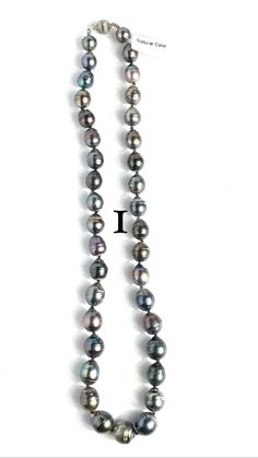 "Tahitian pearl necklace 100% natural Sterling silver clasp Please use drop down bar to select your desired pearl necklace Price is per necklace Description is listed below 1 : 37 pearls 8.43 mm - 10.85 mm 17 \" 2 : 38 pearls 8.85 mm - 11.65 mm 17 11/16 \" 3 : 44 pearls 8.30 mm - 9.87 mm 17 3/8\" SKU# 11142 We ship in from Hawaii by First Class Airmail 1-3 days after receiving your order. Shipping to the USA Mainland usually takes 3 to 5 days. All our pearl pictures are taken in bright light. We Tahitian Pearl Necklace With Single Strand Of Round Beads, Tahitian Pearl Single Strand Necklace, Classic Tahitian Pearl Drop Necklace, Pearl Pictures, Tahitian Pearl Necklace, Pearl Jewelry Design, Golden South Sea Pearls, Loose Pearls, Tahitian Pearls