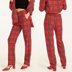 J Crew NWT $168 Full-Length Straight-Leg Bi-Stretch Wool Pant in Good Tidings Plaid | Sz 0 OMG! One of my favorite J. Crew Styles of all time! Product Details Color: Red Black Multi Welcome to the season of the straight leg... This pair is everything you love about our straight-leg pant (the perfect fitting, perfectly polished style), now in a classic plaid that's perfect for holiday parties. So, the best of both worlds, right? And it gets even better...This pair was crafted at a Fair Trade Cert Additional Income, Polished Style, Best Of Both Worlds, Work Party, Wool Pants, Straight Leg Pants, Workout Pants, Fair Trade, Holiday Parties