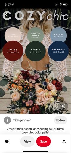 an instagram page with flowers on it and the words cozy chic in different colors