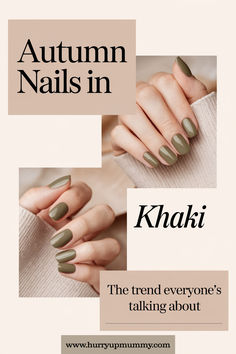 Close-up of hands with glossy khaki polish, showcasing an easy autumn nails trend perfect for the season. Winter Nail Colours, Nail Polish Colours, Busy Mum, Winter Nail, Autumn Outfits