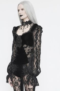 Dark Academia Aesthetic Dark Academia Women, Neckline Embroidery, Black Velvet Top, Gothic Tops, Flowy Sleeves, The Gothic, Velvet Top, Fashion Now, Velvet Lace