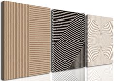 three panels with different patterns on them, one in beige and the other in white