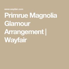 the words primnue magnolia glamour arrangement / wayfair on a beige background