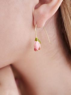 Tulip Flower Hook Nature Inspired Earrings - Froppin Rose Gold Flower Shaped Jewelry For Spring, Rose Gold Flower-shaped Jewelry For Spring, Adjustable Pink Enamel Jewelry, Flower Shaped Alloy Jewelry For Gifts, Flower Shaped Alloy Jewelry Gift, Flower-shaped Alloy Jewelry For Gift, Pink Enamel Flower-shaped Jewelry, Flower-shaped Alloy Jewelry Gift, Spring Flower Enamel Earrings