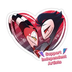 a heart shaped sticker with an image of two people hugging each other and the words support independent artists on it