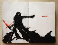 a drawing of darth vader is shown on a piece of paper with red ink