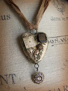 Vintage Mixed Media, Mixed Media Necklace, Valentine Jewelry, Repurposed Jewelry, Assemblage Jewelry, Handmade Valentine