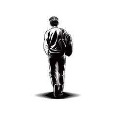 Back Illustration, Premium Vector, Guitar, Walking, Black White