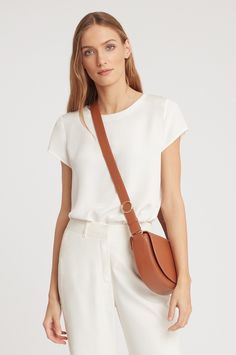 Half-Moon Shoulder Bag | Cuyana Chic Saddle Bag With Removable Pouch For On-the-go, Elegant Saddle Bag Tote For On-the-go, Chic Saddle Bag With Removable Pouch, Chic Saddle Satchel Bag With Dust Bag, Mat And Nat, Cool Winter, Handbags Women, Leather Conditioner, Leather Cleaning