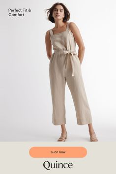 One and done. Just add accessories for an effortlessly cool utilitarian-chic look. Our square-neck linen jumpsuit from our best-selling European linen collection couldn’t be simpler with adjustable shoulder straps and self-tie belt for a perfect fit. Did we mention it’s also super comfy, breathable, and lightweight?  | Quince | Women's 100% European Linen Square Neck Jumpsuit in Driftwood, Size XS Summer Workwear Jumpsuits And Rompers With Adjustable Straps, Spring Linen Belted Jumpsuits And Rompers, Summer Linen Belted Jumpsuits And Rompers, Chic Linen Jumpsuits And Rompers With Tie Waist, Spring Linen Jumpsuits And Rompers For Work, Casual Linen Belted Jumpsuits And Rompers, Casual Linen Jumpsuits And Rompers For Work, Summer Linen Jumpsuits And Rompers With Adjustable Straps, Chic Beige Linen Jumpsuits And Rompers