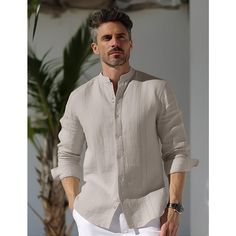 Season:Spring   Fall; Fabric:100% Linen; Sleeve Length:Long Sleeve; Look After Me:Wet and Dry Cleaning,Washable; Gender:Men's; Style:Comfort,Casual,Basic; Tops Type:Beach Shirt,Button Up Shirt,Linen Shirt,Shirt; Occasion:Outdoor,Daily,Vacation; Pattern:Plain; Neckline:Stand Collar; Listing Date:02/23/2024; Bust:; Length:; Shoulder Width:; Sleeve: Collar Shirts Outfits Men, Mens Casual Shirt Outfits, Gents Shirts Design Casual, Summer Shirt With Stand Collar And Buttons, Shirt Models For Men, Men’s Linen Shirt, Dress For Men Casual, Shirts For Men Designer Casual, Linen Clothes Men