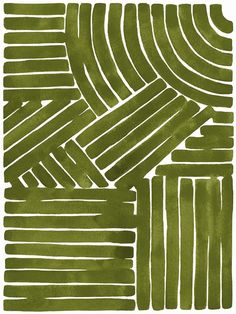 an abstract painting in green and white with lines on the bottom, one line at the top