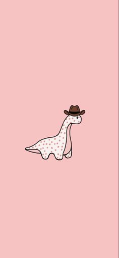 a dinosaur with a hat on it's head in the middle of a pink background