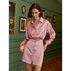 F00176263-103 Satin Shirt Dress, Silk Shirt Dress, Top Wedding Dresses, Slim Dress, Minimalist Dresses, Costume Intero, Mini Dresses For Women, Dress Bra, Satin Shirt