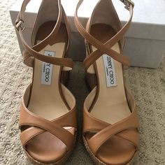 Size 8 Nude Leather Cork Heeled Wedges Heeled Wedges, Cork Heels, Heels & Wedges, Jimmy Choo Shoes, Womens Shoes Wedges, Wedge Heels, Wedge Sandals, Jimmy Choo, Cork